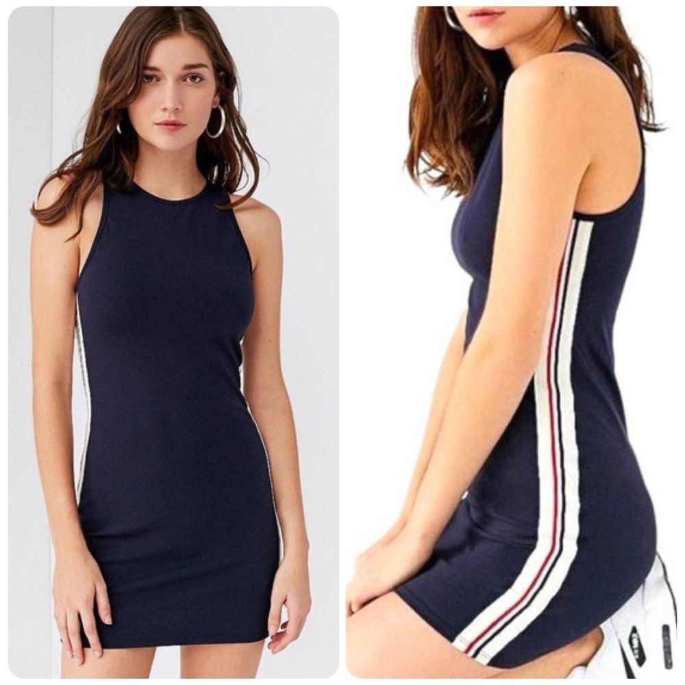 Urban Outfitters Side Stripe Sleeveless Bodycon Mini Dress in Navy | XL